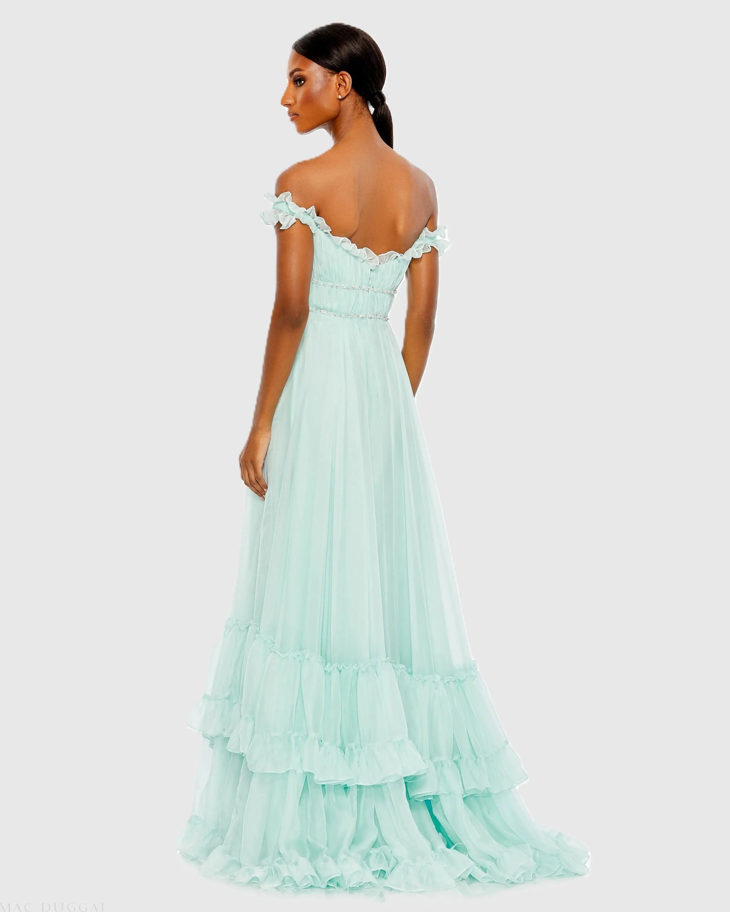 Blue Ruffle Tiered Babydoll Flowy Gown