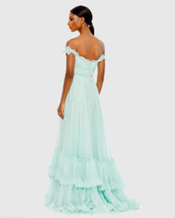 Blue Ruffle Tiered Babydoll Flowy Gown
