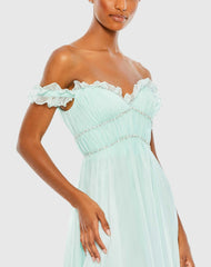 Blue Ruffle Tiered Babydoll Flowy Gown