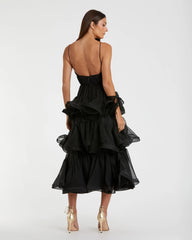 Black Tiered V-Neck Dress