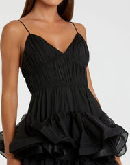 Black Tiered V-Neck Dress