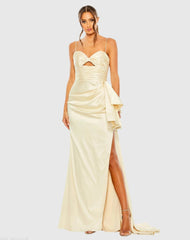 Beige Spaghetti Strap Cut Out Side Bow Gown