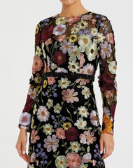 Multicolor Floral Embroidered A-Line Midi Dress