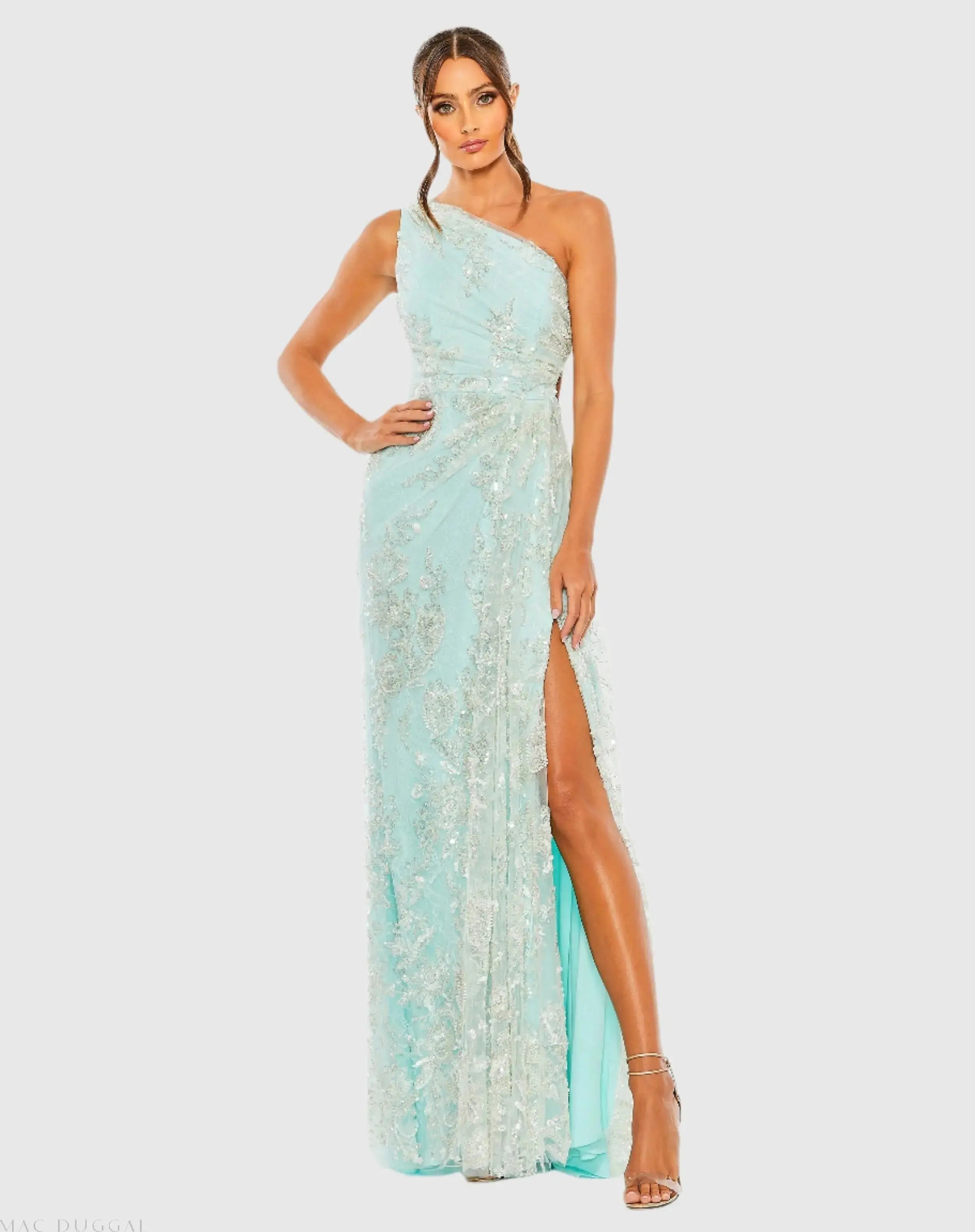 One Shoulder Side Cut Embellished Gown