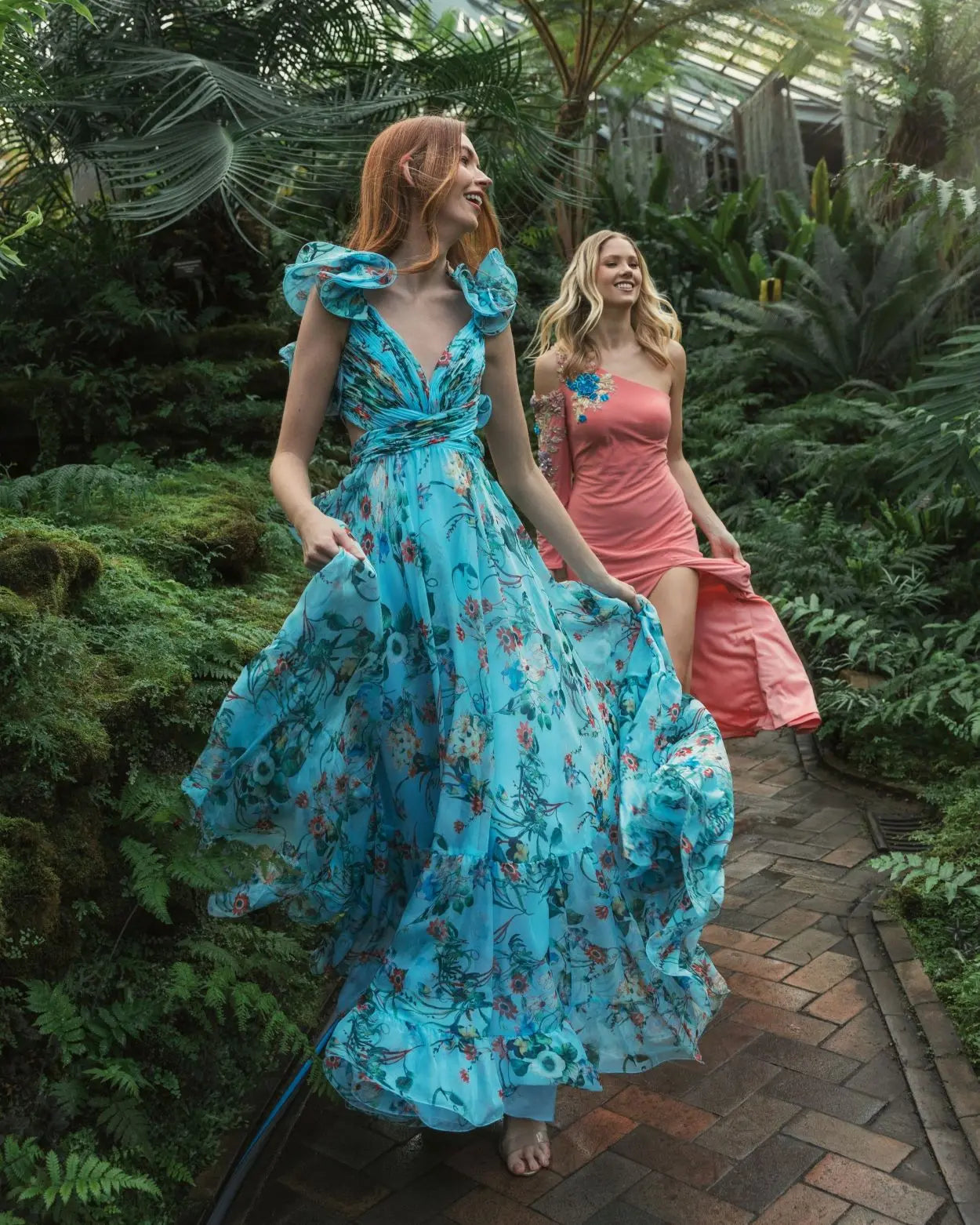 Blue Chiffon V-Neck Sleeveless Cut-Out Lace Up Back Gown