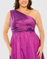 Purple One Shoulder Tiered Ruffle Hem Evening Gown (Plus)