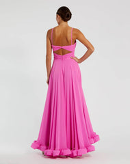 Pink Spaghetti Strap Chiffon Sweetheart High Low Gown