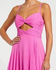 Pink Spaghetti Strap Chiffon Sweetheart High Low Gown