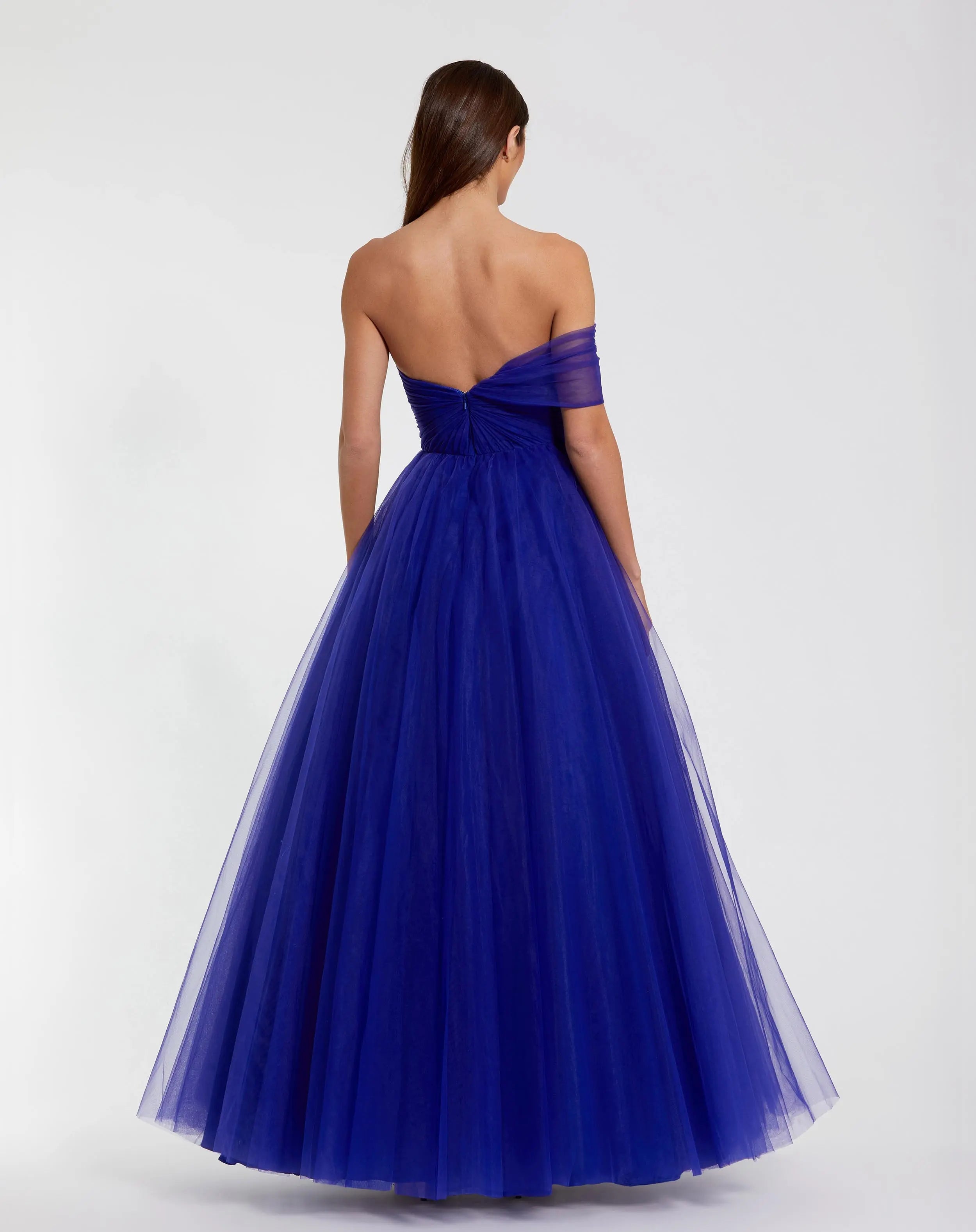 Blue One Side Off The Shoulder Bustier Ball Gown
