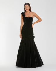 Velvet One Shoulder Trumpet Gown With Flowers