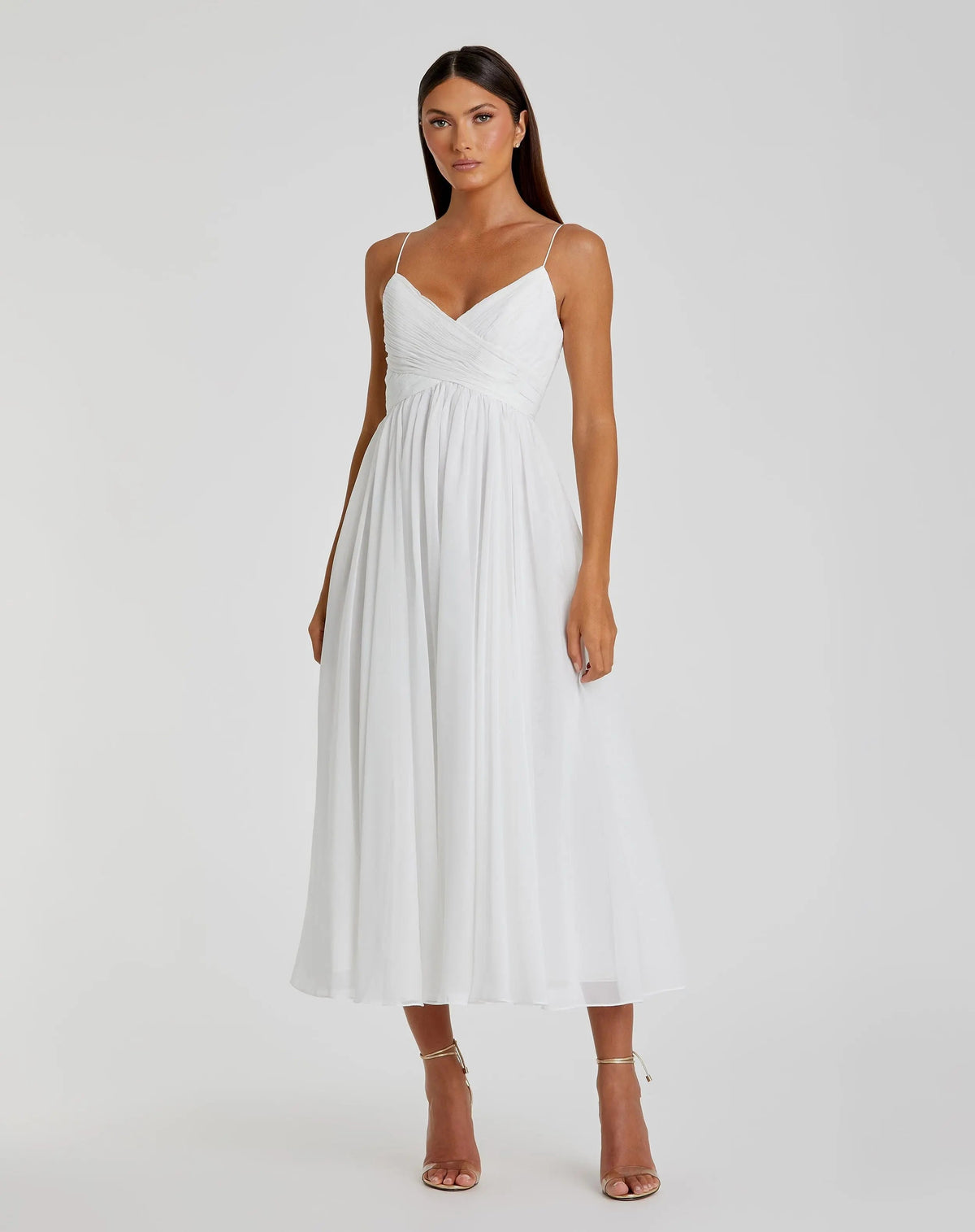 White Faux Wrap Sleeveless Flowy Midi Dress