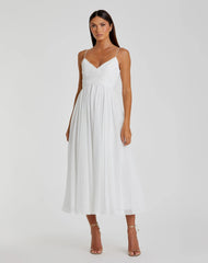 White Faux Wrap Sleeveless Flowy Midi Dress