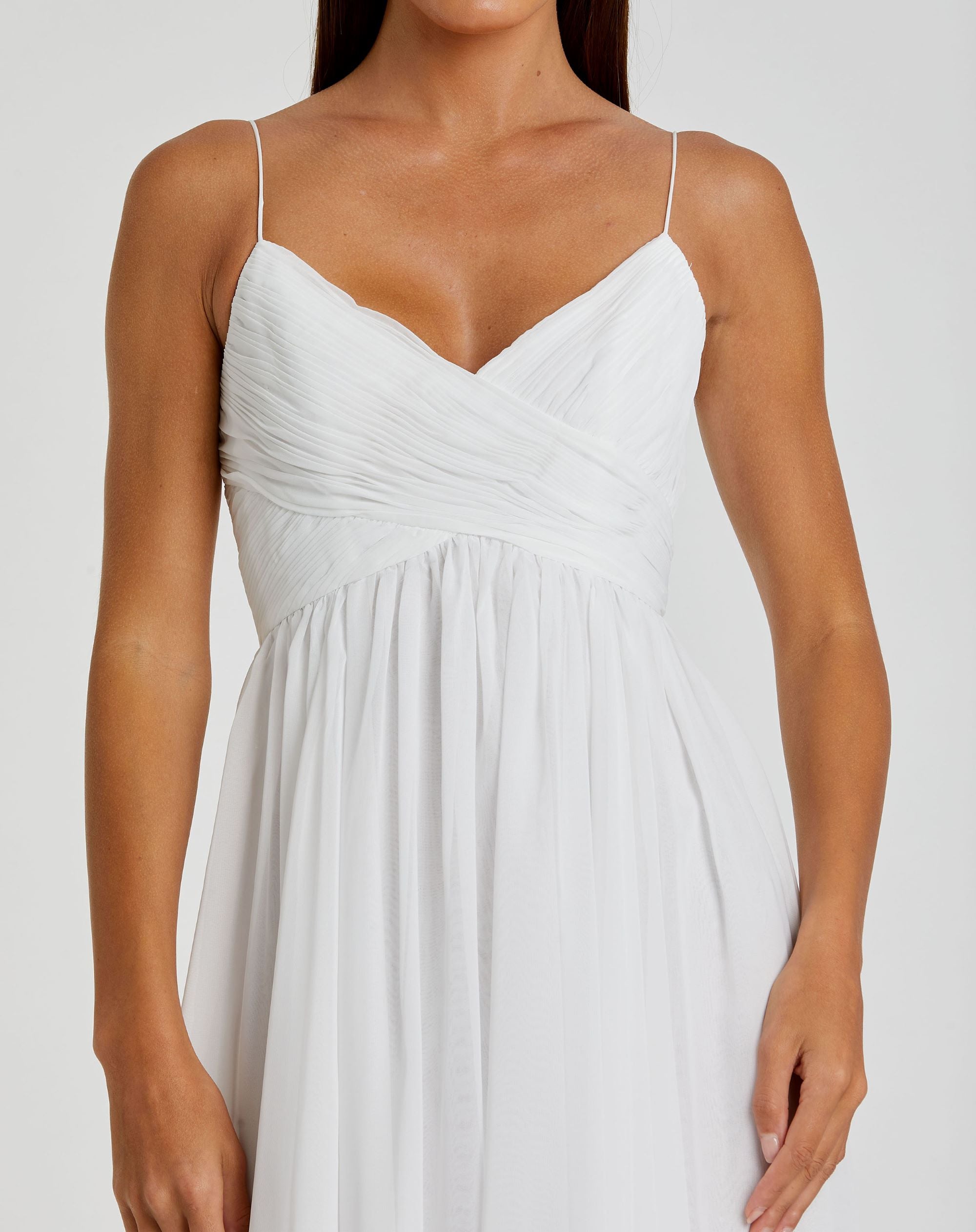 White Faux Wrap Sleeveless Flowy Midi Dress