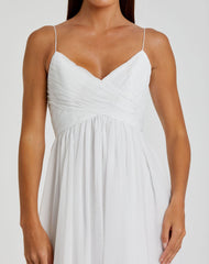 White Faux Wrap Sleeveless Flowy Midi Dress