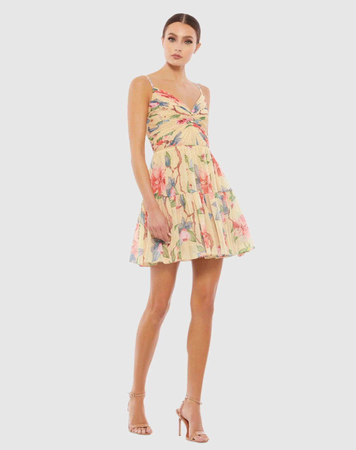 Beige Floral Button Fit & Flare Dress