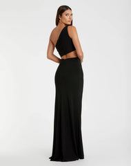 Black One Shoulder Ruched Cut Out Jersey Gown - FINAL SALE