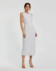 Striped Floral Embellished Sleeveless Midi Dress