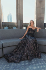 Black Embellished Strapless Sweetheart Trumpet Gown