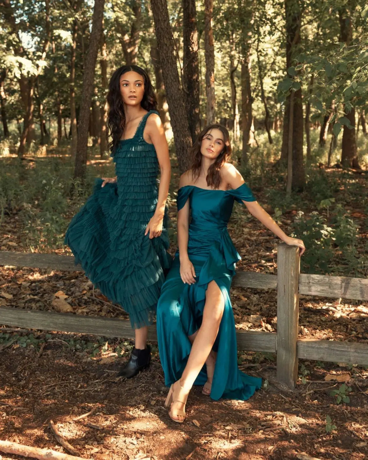 Teal Strapless Ruffle Layered Gown