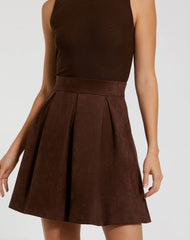 Brown Sleeveless Mesh And Suede A Line Mini Dress