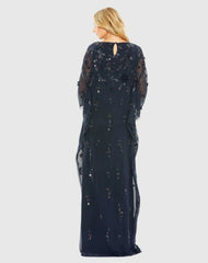 Navy Floral Embellished Kaftan Gown