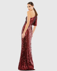 Red Embellished Cap Sleeve Cowl Neck Trumpet Gown