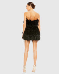 Black Feather Strapless Mini Dress