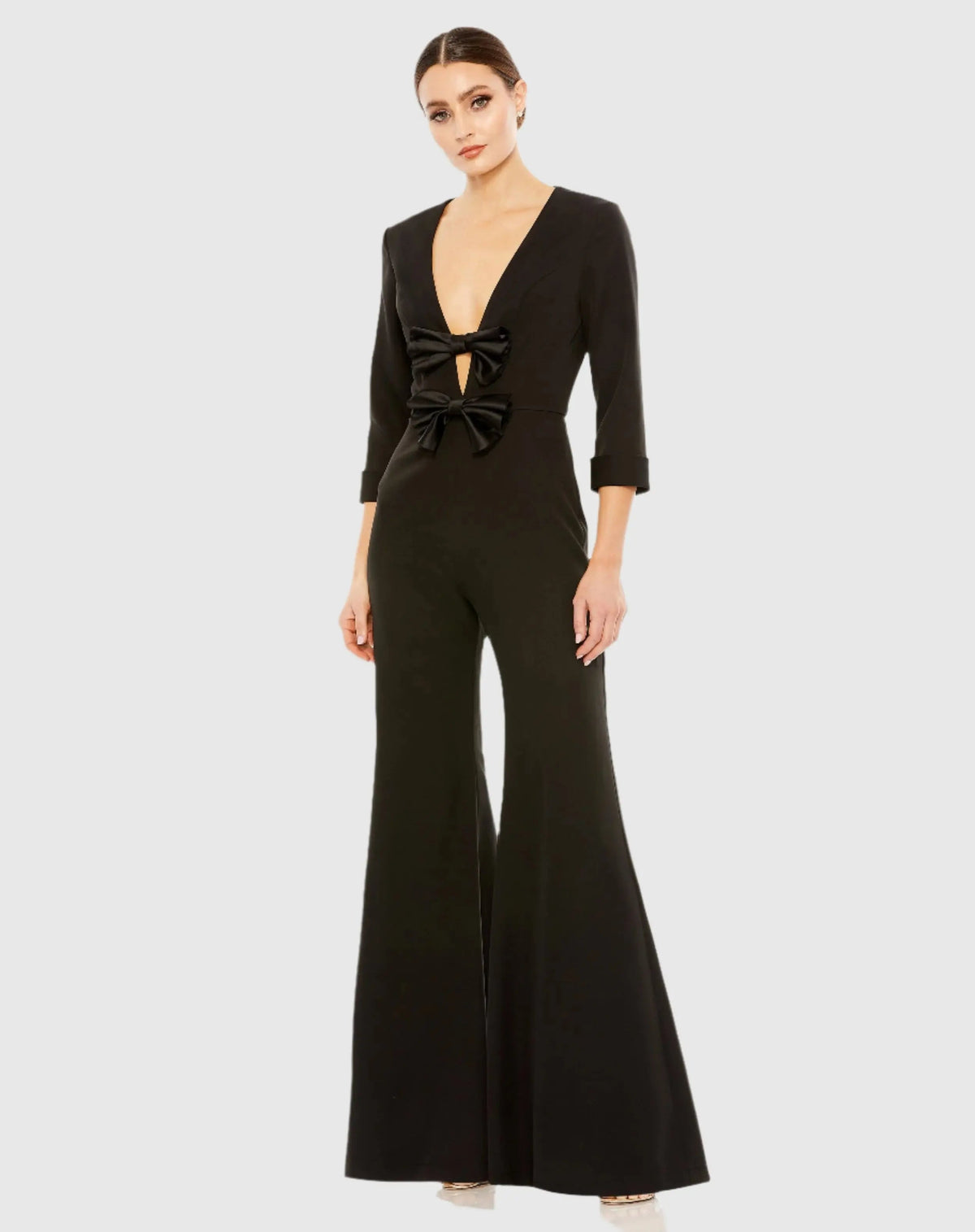 Black Long Sleeve Bow Detail Wide Leg Jumpsuit