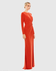Red Long Sleeve Keyhole Draped Gown