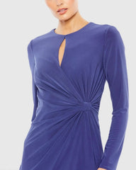 Purple Long Sleeve Keyhole Draped Gown