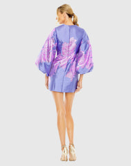 Purple Balloon Sleeve Shift Mini Dress