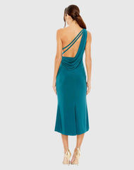 Blue One Shoulder Cowl Back Jersey Midi Dress