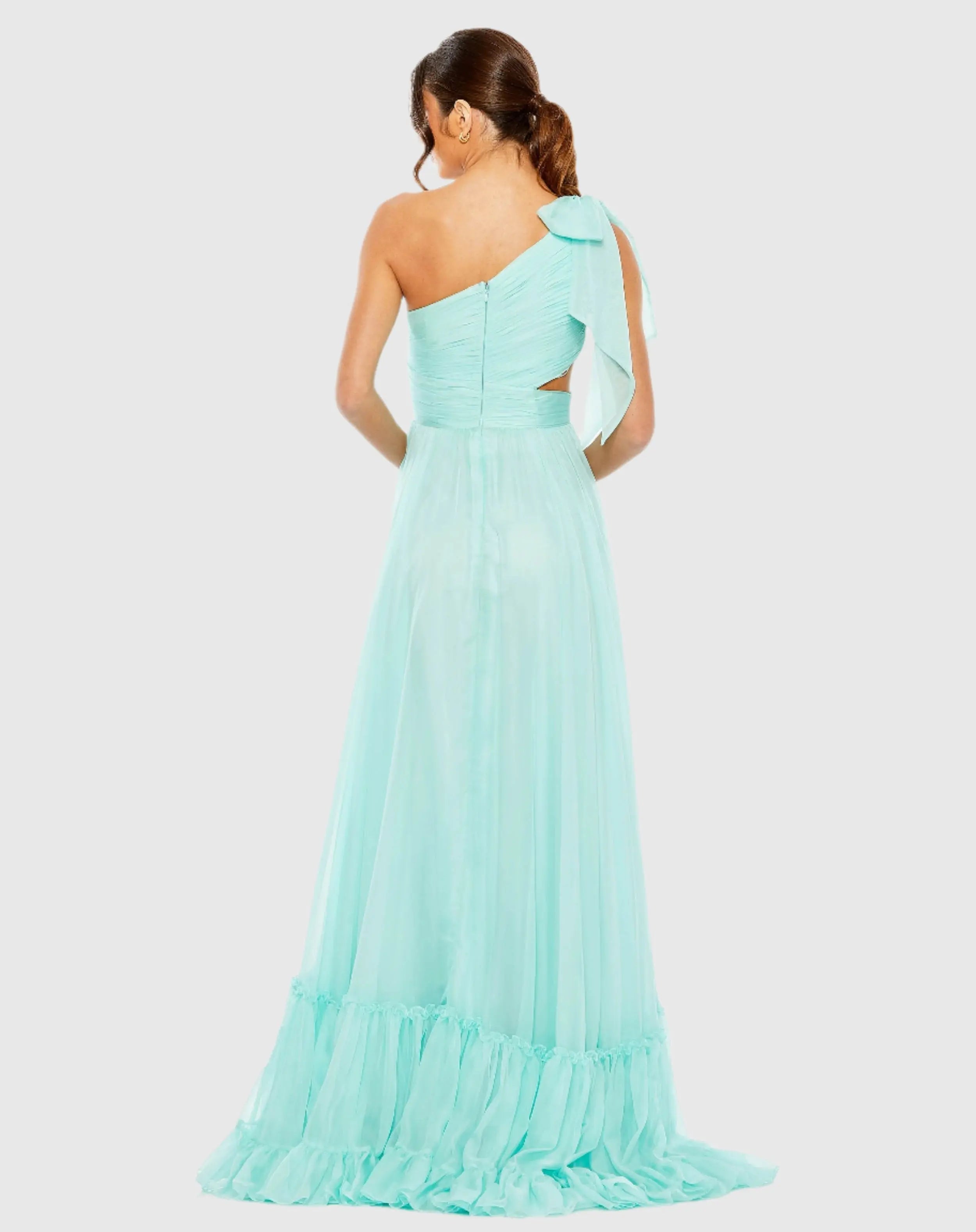Blue Tiered One Shoulder Ruched Gown