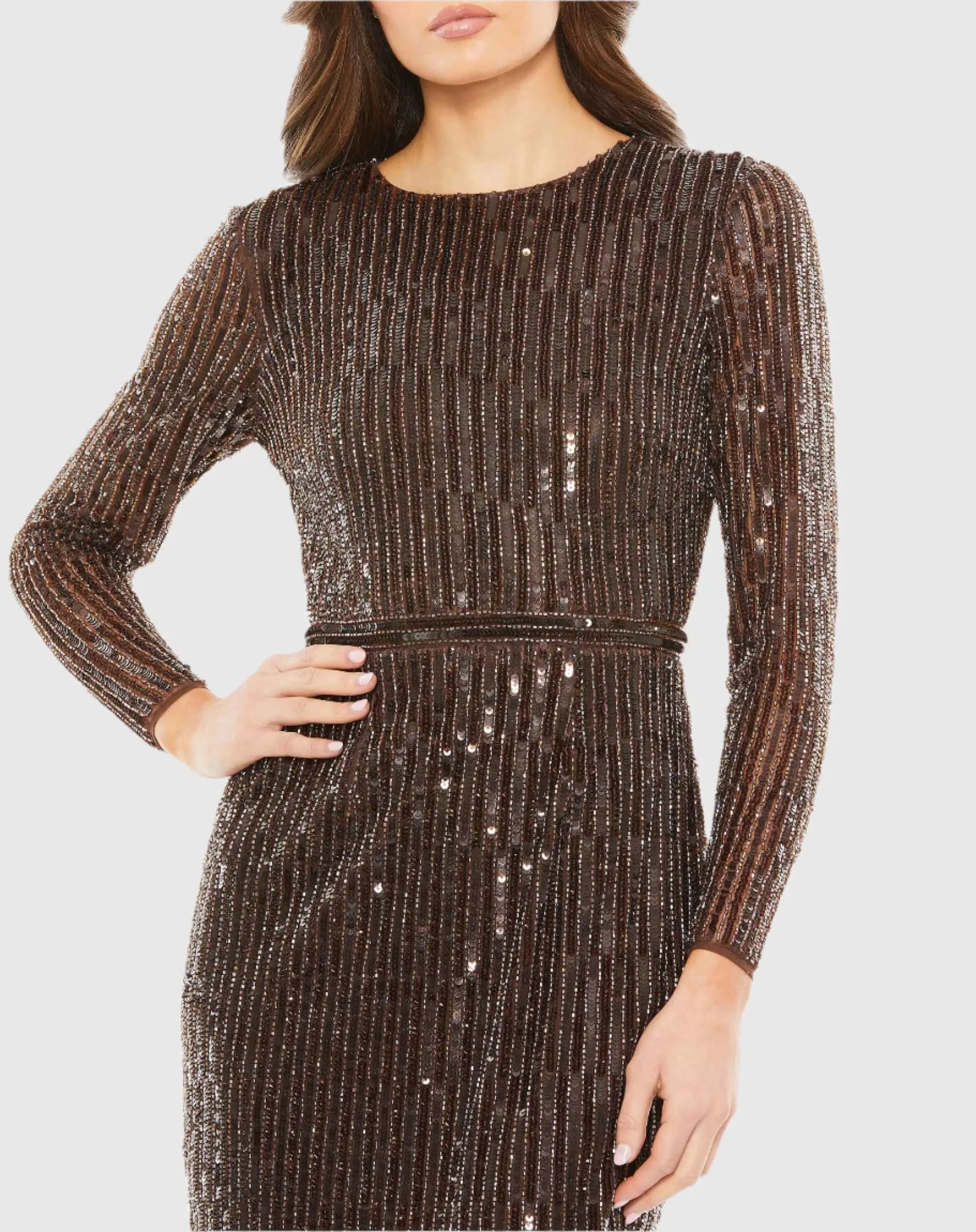 Brown Long Sleeve Sequin Mini Dress