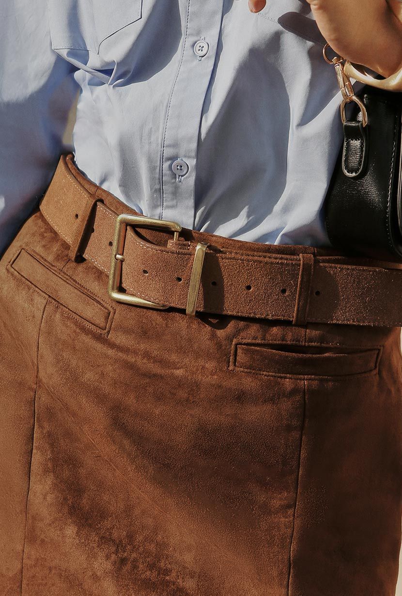 Camel and Gold Suede Belt