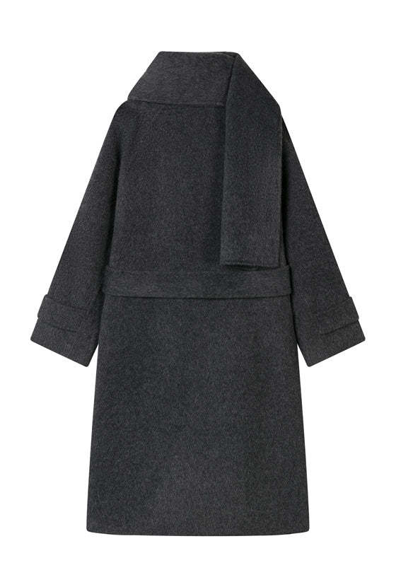Carina Wool & Silk Scarf Coat - Charcoal