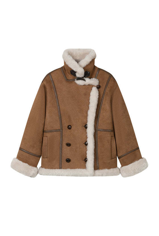 Callen Suede and Fur Faux Shearling Coat - Tawny