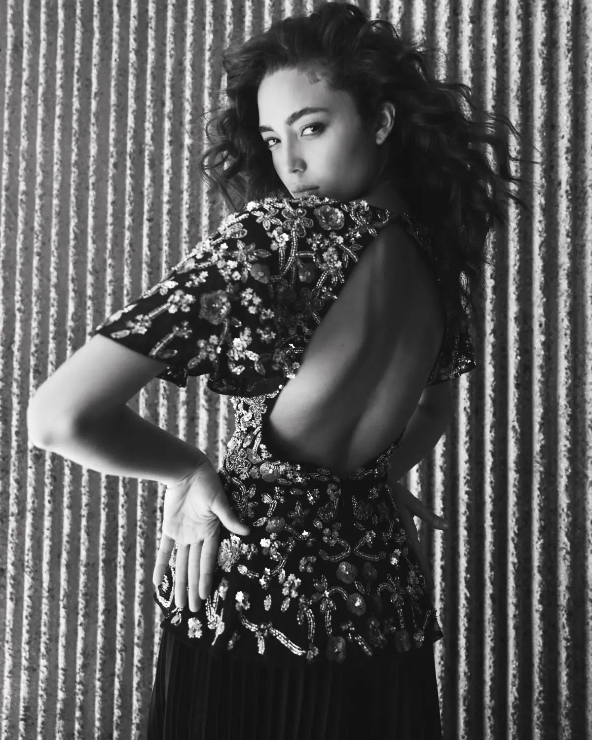 Black Floral Embellished Butterfly Sleeve Peplum Top - FINAL SALE