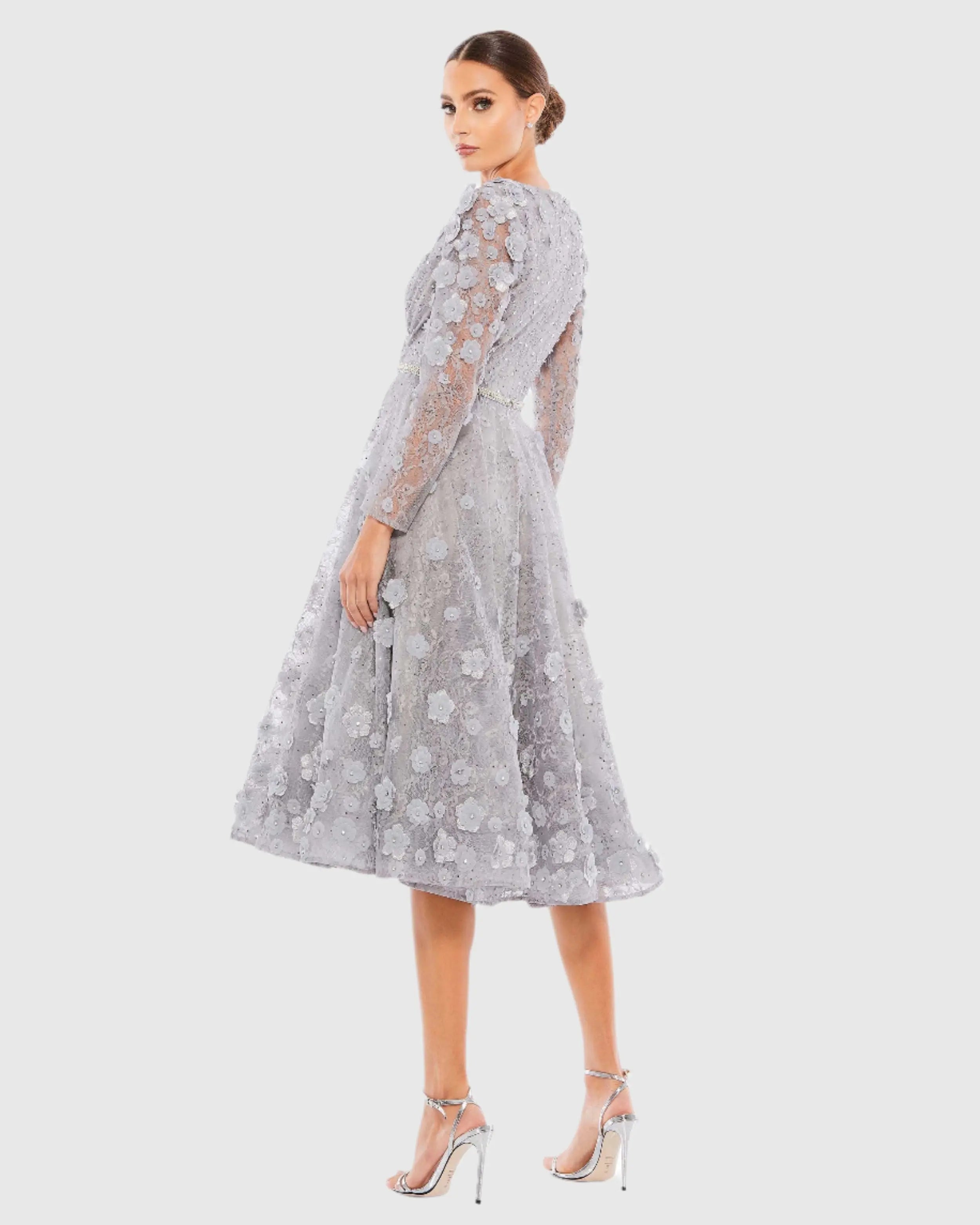 Gray Floral Embellished Lace A-Line Cocktail Dress - FINAL SALE