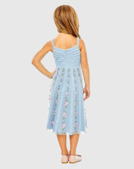 Light Blue Girls Ruffle Floral Embroidered Detail Mini Dress