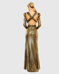 Gold Princess Sleeve Cut Out Metallic Gown