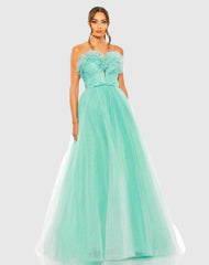 Strapless Glitter Tulle Gown