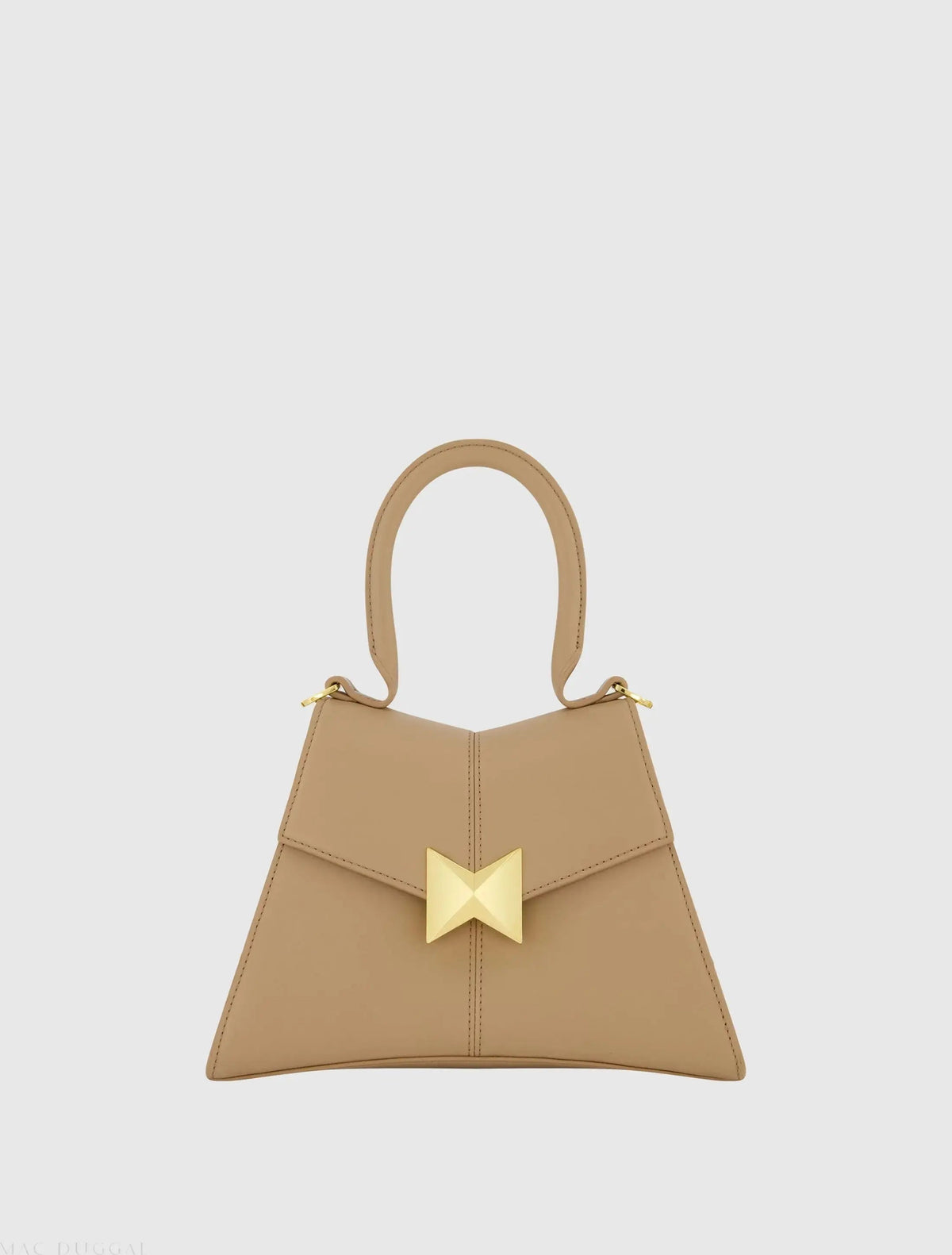 Brown Angular Small Leather Handbag With Gold Hardware