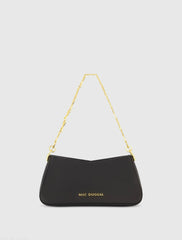 Black Small Gold Strap Nappa Leather Shoulder Bag