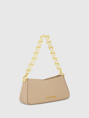 Beige Small Gold Strap Nappa Leather Shoulder Bag