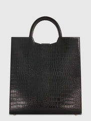 Black Buckled Maxi Croco Leather Tote Bag
