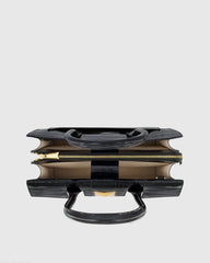 Black Crocodile Leather Tote Bag With Gold Hardware