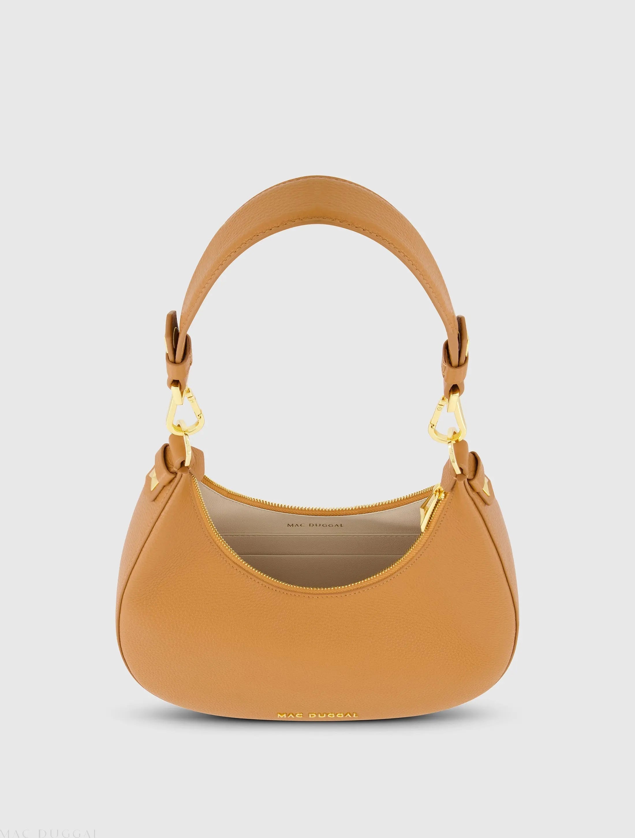 Brown Grain Leather Hobo Bag With Gold Hardware