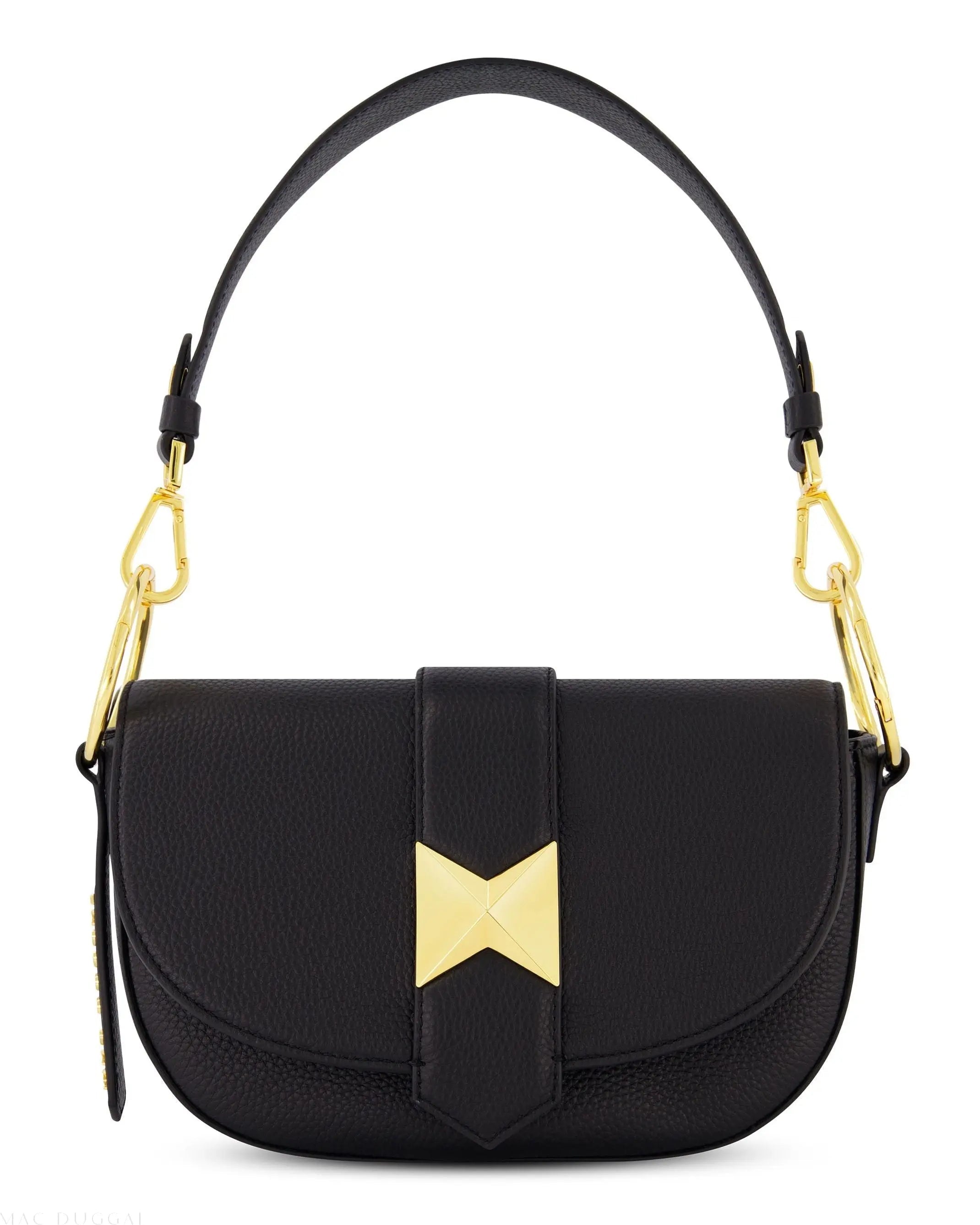Black Grain Leather Saddle Bag With Gold Hardware - FINAL SALE