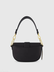 Black Grain Leather Saddle Bag With Gold Hardware - FINAL SALE
